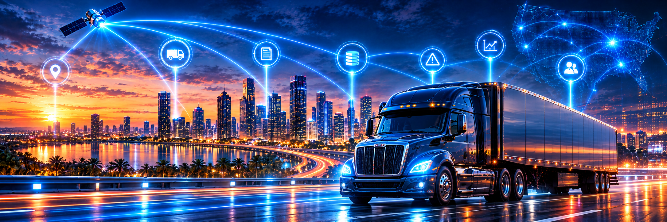 Conceptual Vibrant Star logistics technology scene with a connected city and truck.